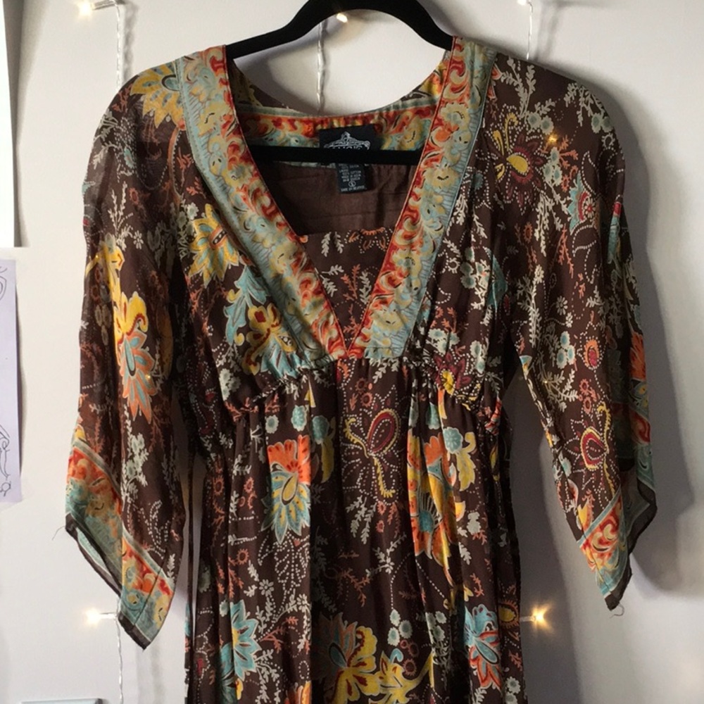 cotton brown dress with side ties